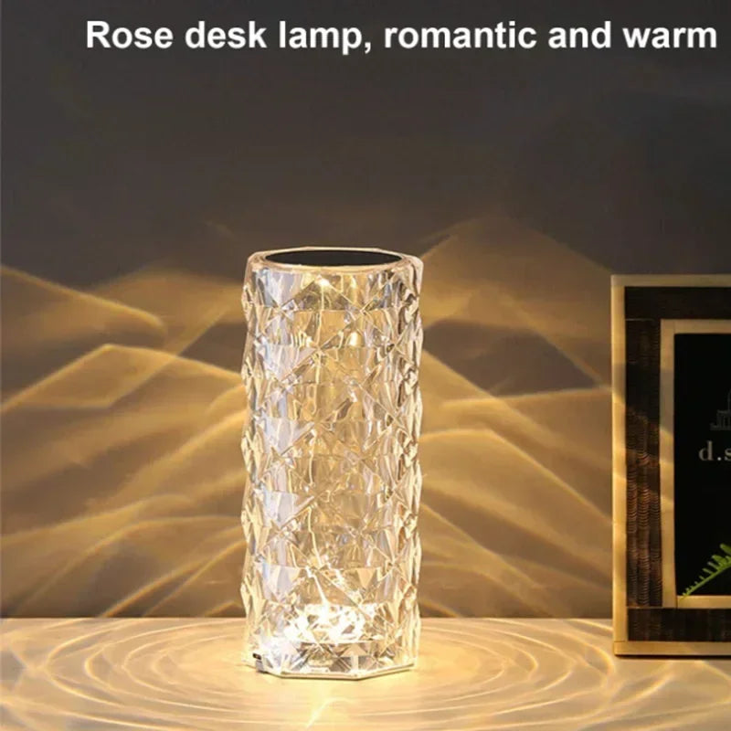 1pc Charging Crystal Table Lamp RGB Rose Diamond Touch Lamp Creative Light for Bedroom/Living Room/Party Dinner Home Decoration