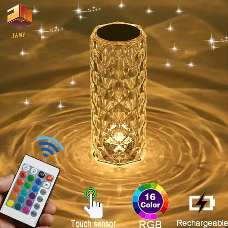 1pc Charging Crystal Table Lamp RGB Rose Diamond Touch Lamp Creative Light for Bedroom/Living Room/Party Dinner Home Decoration