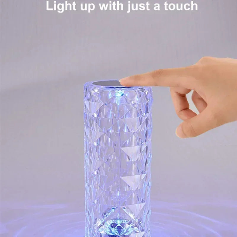 1pc Charging Crystal Table Lamp RGB Rose Diamond Touch Lamp Creative Light for Bedroom/Living Room/Party Dinner Home Decoration