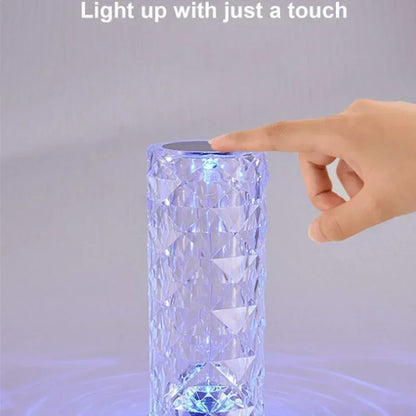 1pc Charging Crystal Table Lamp RGB Rose Diamond Touch Lamp Creative Light for Bedroom/Living Room/Party Dinner Home Decoration