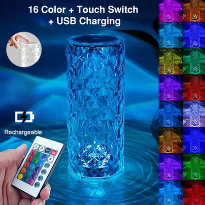 1pc Charging Crystal Table Lamp RGB Rose Diamond Touch Lamp Creative Light for Bedroom/Living Room/Party Dinner Home Decoration
