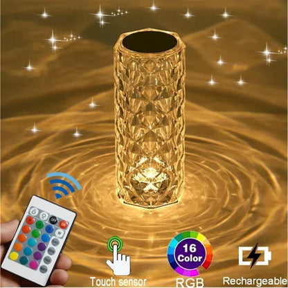 1pc Charging Crystal Table Lamp RGB Rose Diamond Touch Lamp Creative Light for Bedroom/Living Room/Party Dinner Home Decoration