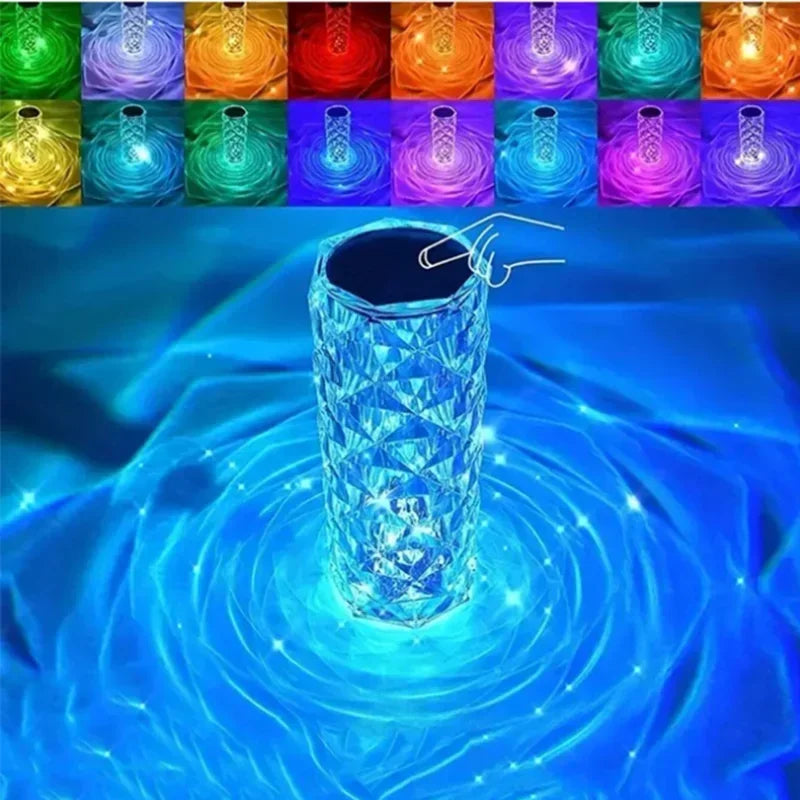 1pc Charging Crystal Table Lamp RGB Rose Diamond Touch Lamp Creative Light for Bedroom/Living Room/Party Dinner Home Decoration